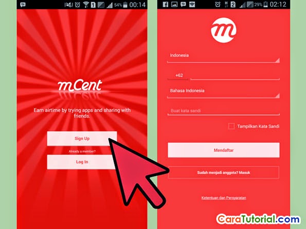 Mendaftar mCent Android Cara Mendapatkan Pulsa Gratis di Android (All Operator)