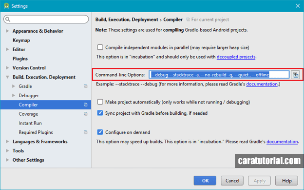 Compiler Settings Android Studio