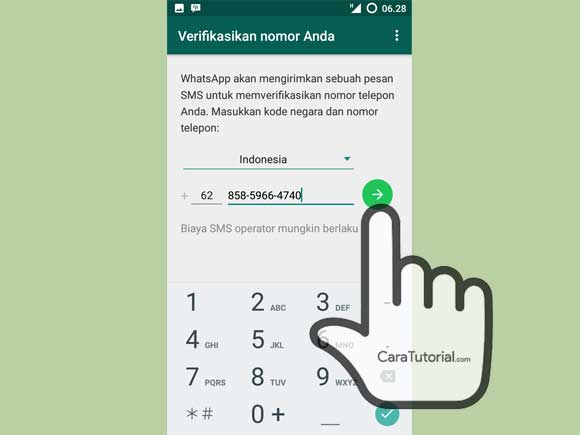 Masukkan kode negara dan nomor telepon Verifikasi nomor telepon akun WhatsApp