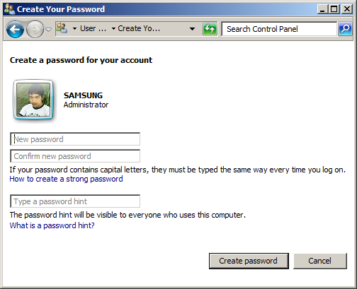 Membuat dan merubah Password user login di Windows 7