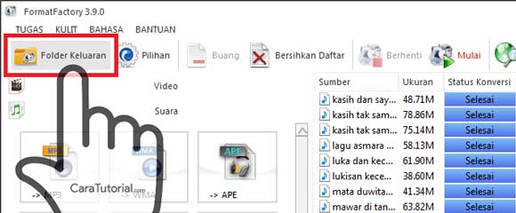 Klik Folder Keluaran untuk menuju file mp3 hasil convert. Folder Keluaran Format Factory
