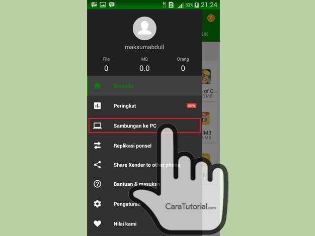 Xender sambungkan ke PC
