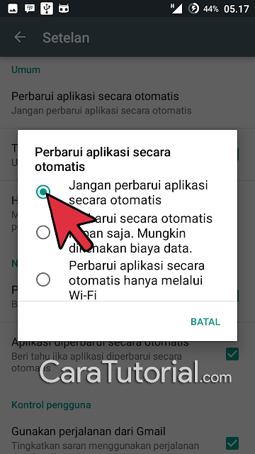 Pilih Opsi Jangan perbarui aplikasi secara otomatis Opsi Jangan perbarui aplikasi secara otomatis