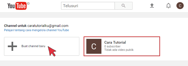 Buat Channel baru Youtube - www.caratutorial.com
