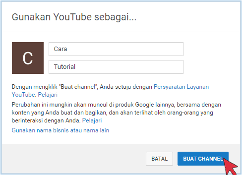 Buat Channel baru Youtube - www.caratutorial.com