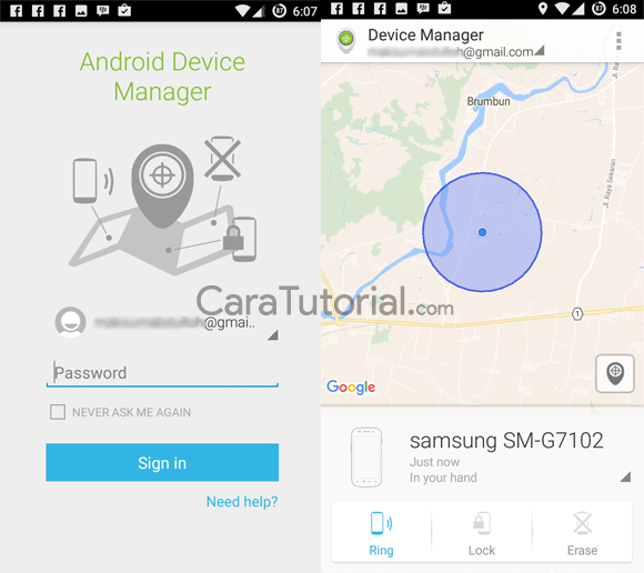 Login dan menemukan lokasi ponsel Anda Login dan menemukan lokasi ponsel Anda