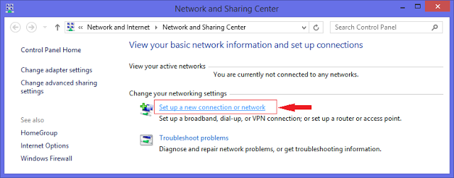 Set up a new connection or network on windows 8.1
