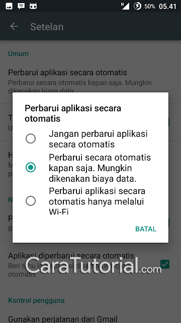 Opsi perbarui aplikasi secara otomatis Opsi perbarui aplikasi secara otomatis