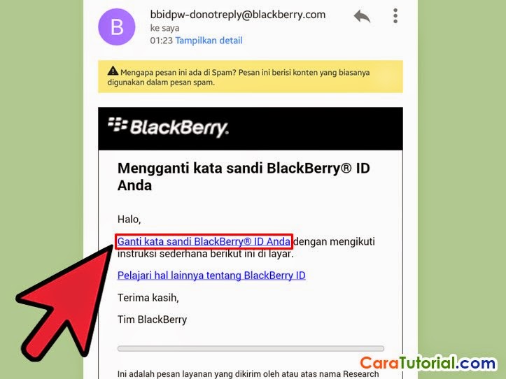 Pesan tautan penetelan kata sandi baru BBM