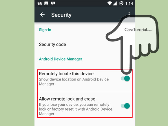 Aktifkan pada Remotely locate this device and allow remote lock and erase Enable Remotely locate this device and allow remote lock and erase