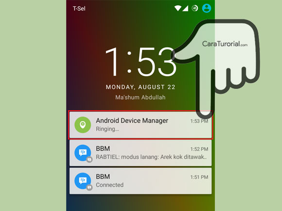 Ponsel Berdering dan muncul pemberitahuan Ringing... Android Device Manager Ringing...