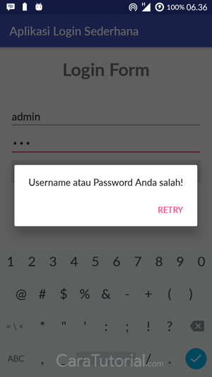 Demo Login GAGAL Demo Login GAGAL Aplikasi Login Form Sederhana Android Studio