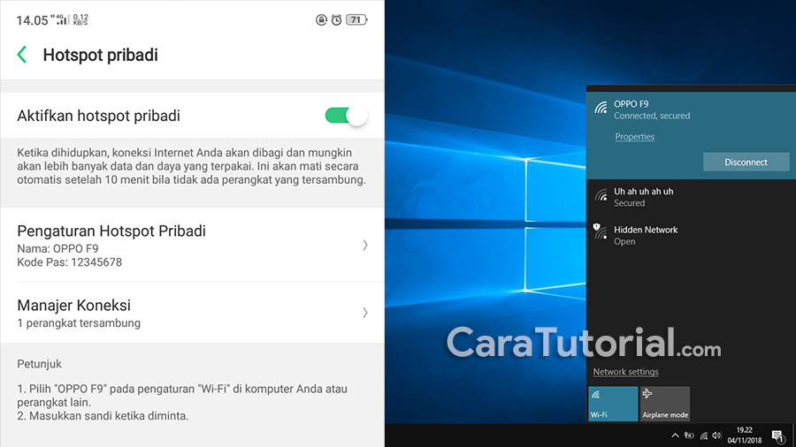 Cara Mengaktifkan Hotspot Pribadi di HP OPPO F9 Cara Mengaktifkan Hotspot Pribadi di HP OPPO F9