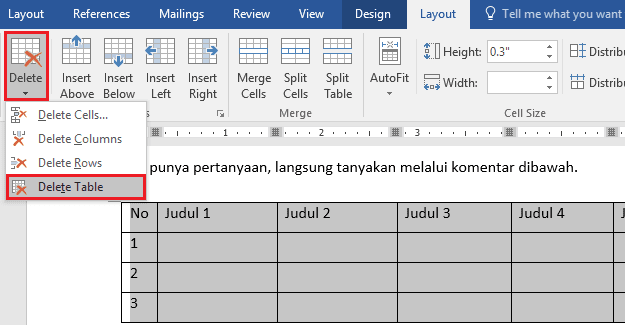 Delete Table MS Word Delete Table MS Word