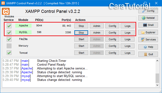 XAMPP Control Panel Runing