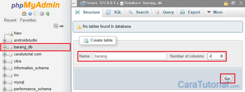 created tabel in database mysql xampp using phpmyadmin created tabel in database mysql xampp using phpmyadmin