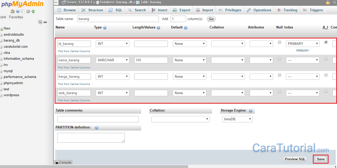 created tabel in database mysql xampp using phpmyadmin created tabel in database mysql xampp using phpmyadmin