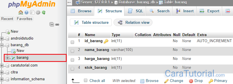 created tabel in database mysql xampp using phpmyadmin created tabel in database mysql xampp using phpmyadmin