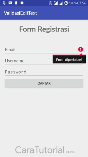 demo aplikasi android validasi edittext