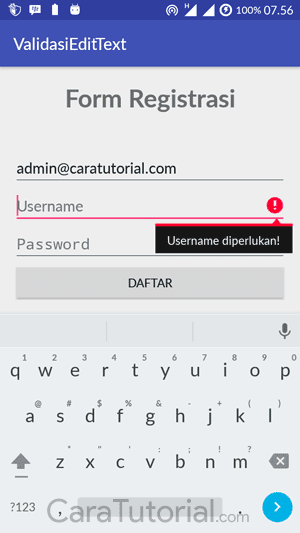 demo aplikasi android validasi edittext