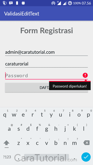 demo aplikasi android validasi edittext