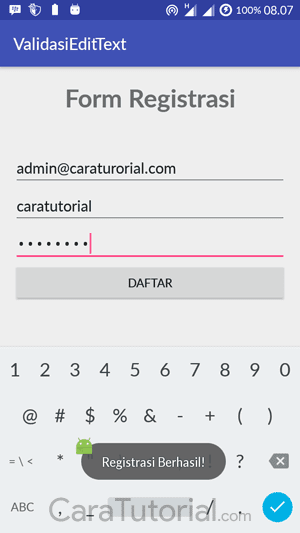 demo aplikasi android validasi edittext