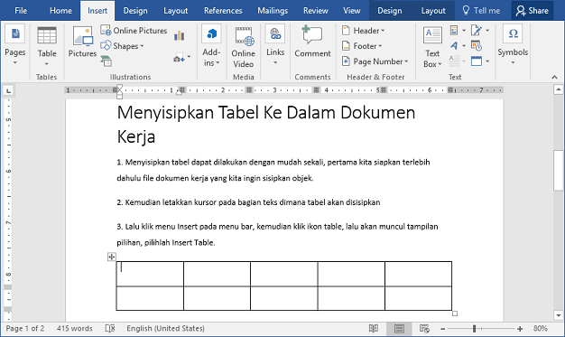 Table MS Word Table MS Word