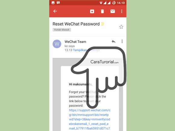 Klik link di dalam pesan wechat team di gmail link reset password di dalam pesan email wechat team