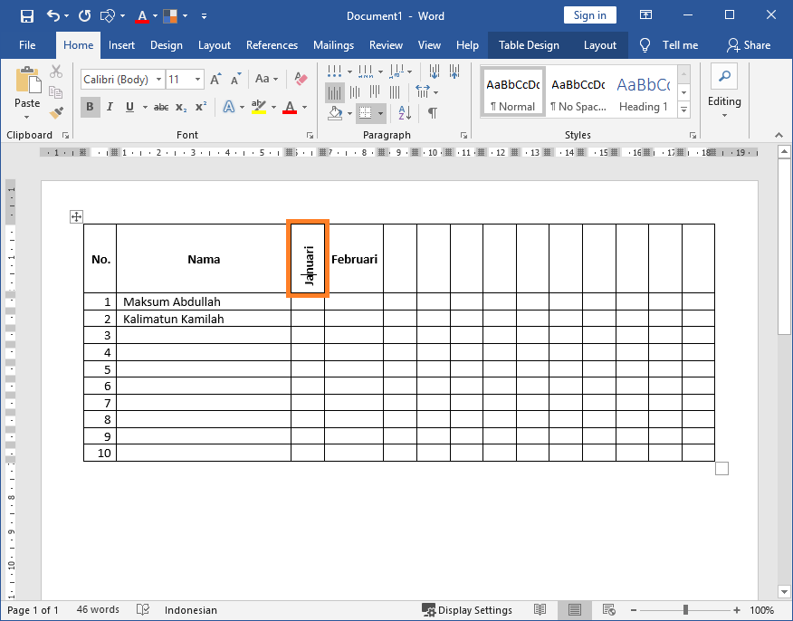 Membuat Teks / Tulisan Miring Vertikal pada Judul Kolom Tabel Microsoft Office Word Membuat Teks / Tulisan Miring Vertikal pada Judul Kolom Tabel Microsoft Office Word