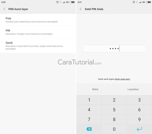 Mengatur kunci layar PIN, pola atau sandi android Mengatur kunci layar PIN, pola atau sandi android