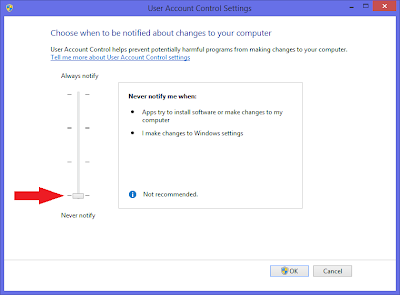 Nonaktifkan User Account Control (UAC) di Windows 8, 7 dan Vista