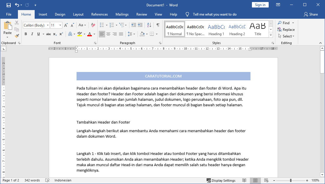 Tutorial Header dan Footer di Microsoft Word Tutorial Header dan Footer di Microsoft Word