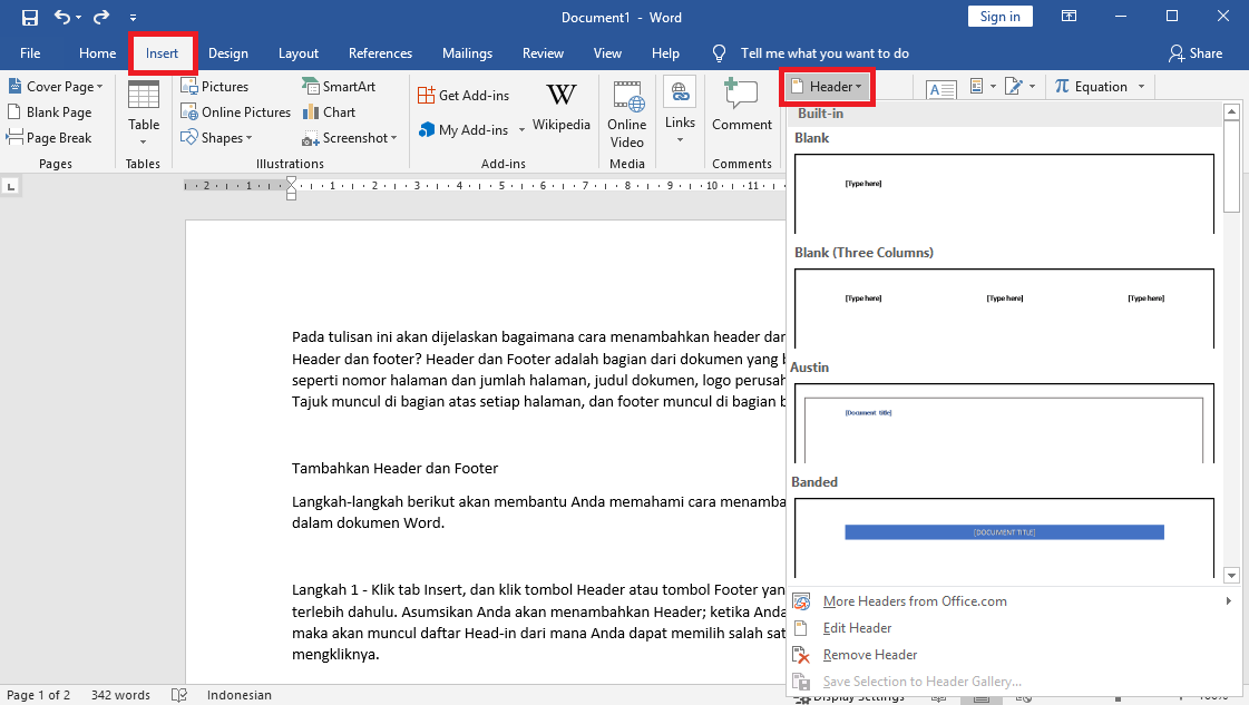 Tutorial Header dan Footer di Microsoft Word Tutorial Header dan Footer di Microsoft Word