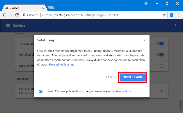Setel ulang chrome (reset) default Setel ulang chrome (reset) default