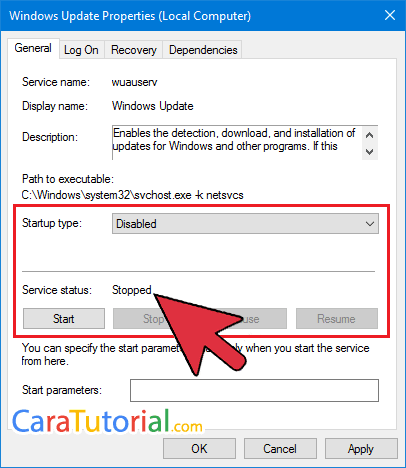 Windows Update Properties (Local Computer) Windows Update Properties (Local Computer)
