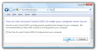 Nonaktifkan User Account Control (UAC) di Windows 8, 7 dan Vista